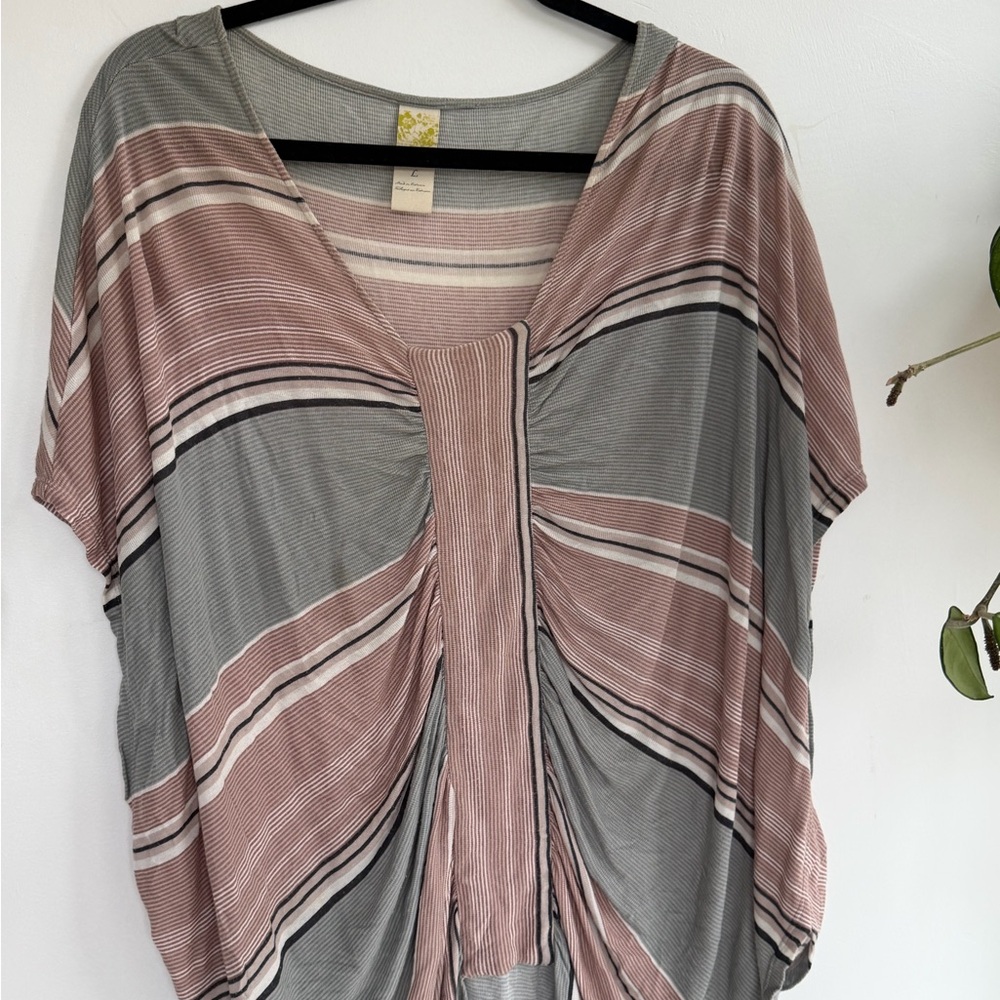 Striped Women's Drapy Top in Red  and Gray
